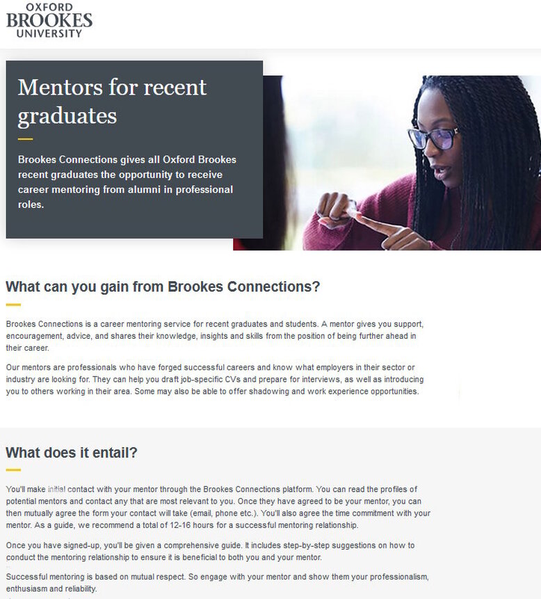 Oxford Brookes University, Mentoring, Brookes Connections,